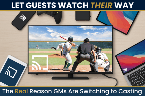 Guest Using Smart Hotel Technology Casting a Movie from Smartphone to Hotel Room TV using BYOE