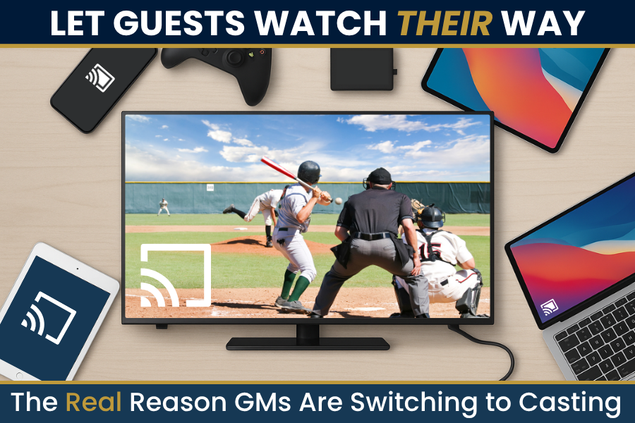 Guest Using Smart Hotel Technology Casting a Movie from Smartphone to Hotel Room TV using BYOE